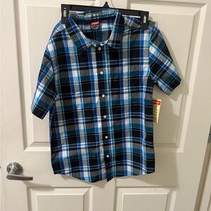 Wrangler Blue Plaid Short Sleeve Button-Up Shirt NWT XL